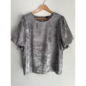 Ann Taylor blouse minimalist top party disco festive night silver women L